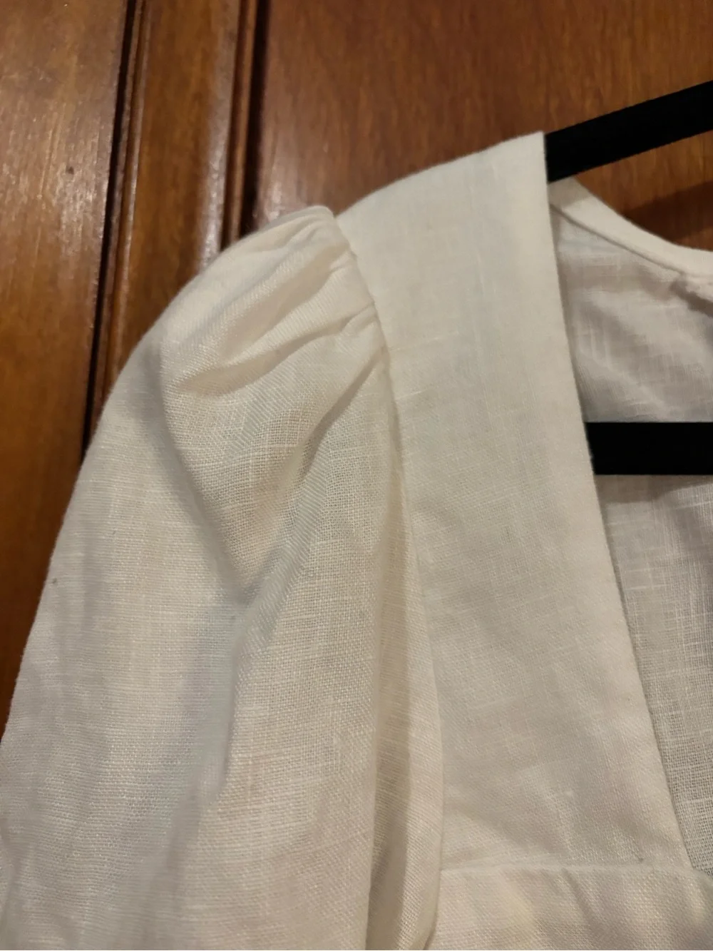 Reformation White Linen Square-Neck Puff Sleeve Blouse